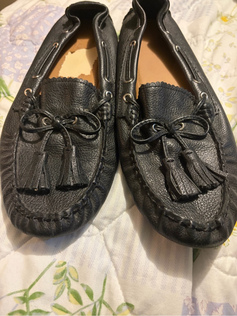 Coach Black Leather Tassel Moccasins